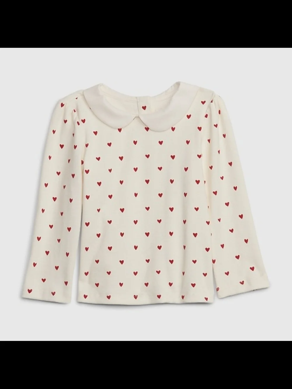 GAP Girls' Cream Long-Sleeve Top with Red Heart Print and Peter Pan Collar Sz 5